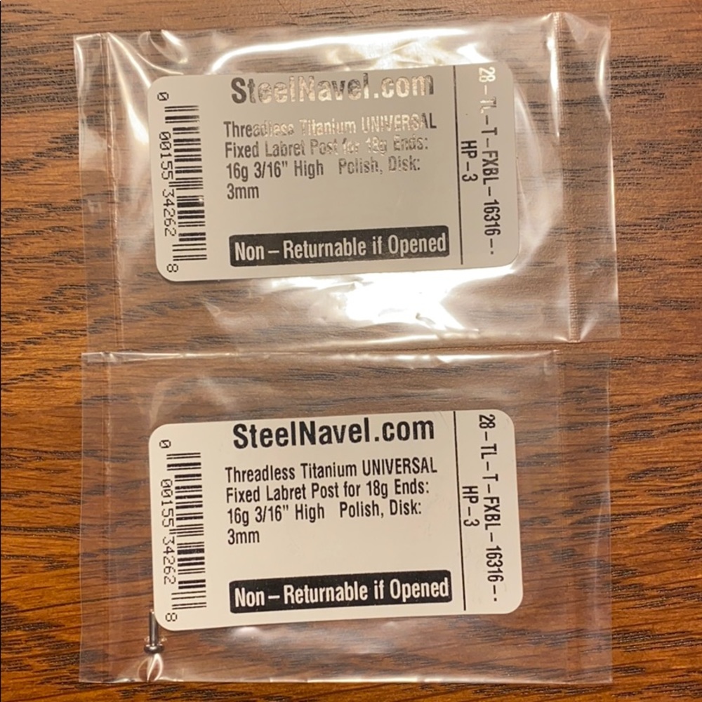 Pair of 16g 3/16 labret backs with 3mm discs